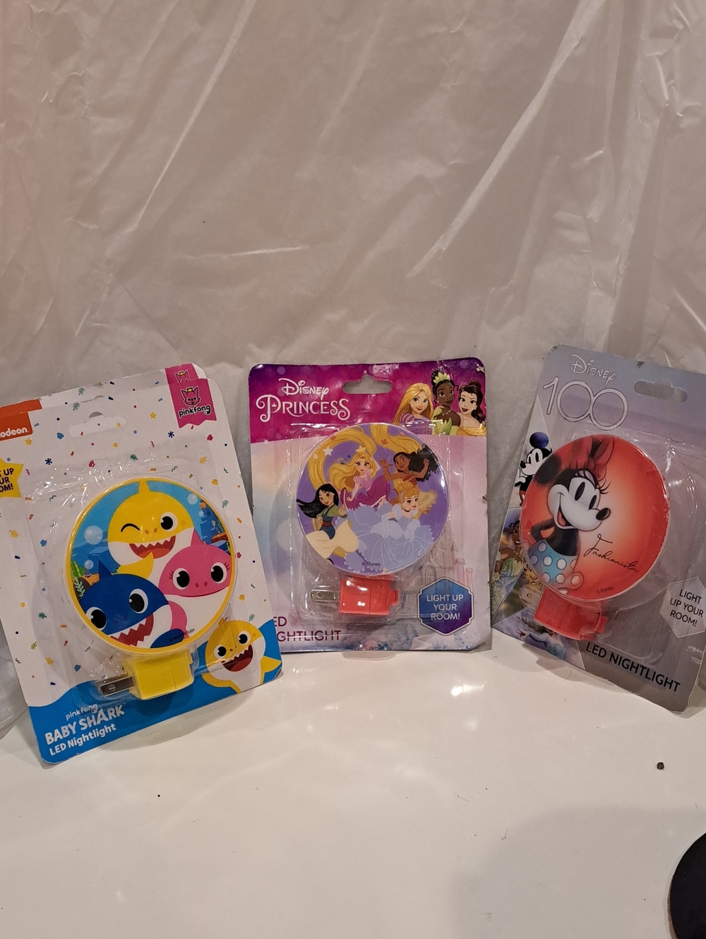 NWT 3 Lots Of 4 Disney & Nickelodeon Night Lights. Mickey,Princess, Baby Shark